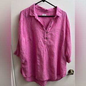 Sigrid Olsen size 1Xreddish pink tunic top pullover & buttons.100% linen. EUC